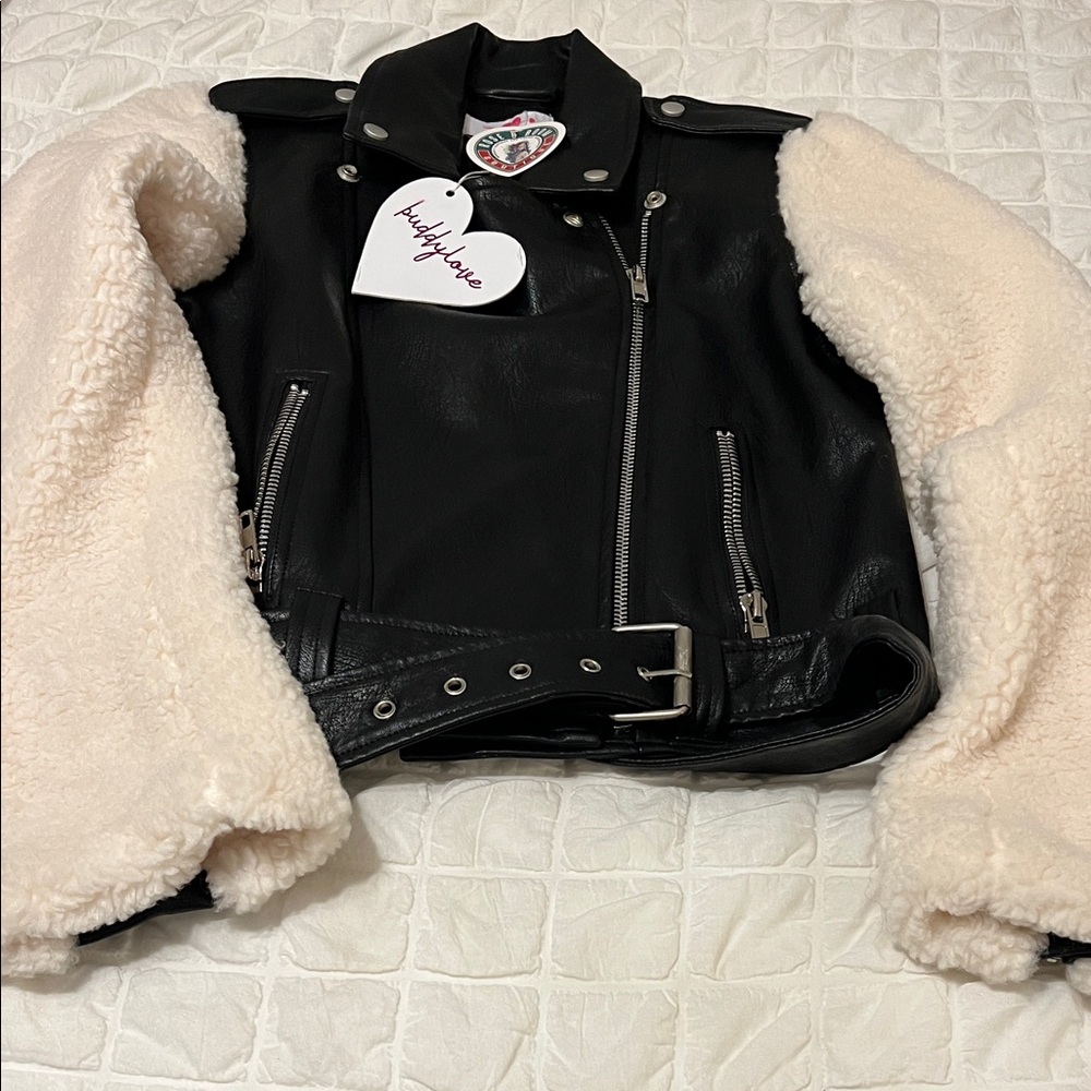 Buddy Love Black and Cream Faux Leather Jacket